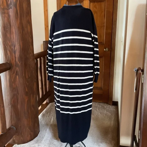Loft Women's Striped Midi Cardigan Sweater/Dress Cotton Blend Button Down Sz M - Picture 3 of 6